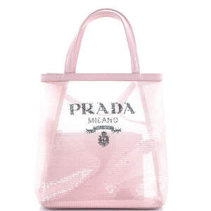 Prada Logo Open Tote Sequined Mesh #194512P76B